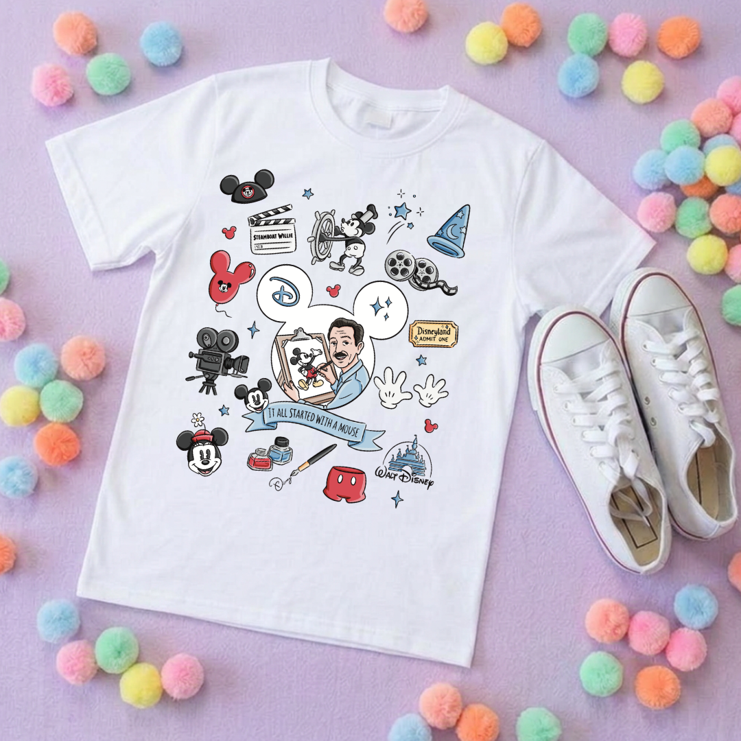 It Started With a Mouse, Full Art Printed T-Shirt, Florida, Orlando, Magical World - Adults & Kids Sizes