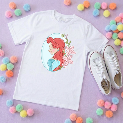 Ariel & Flowers, Mermaid Little Inspired Printed T-Shirt, Underwater, Little Mermaid, Ariel and Friends - Adults & Kids Sizes - Cotton T-Shirt