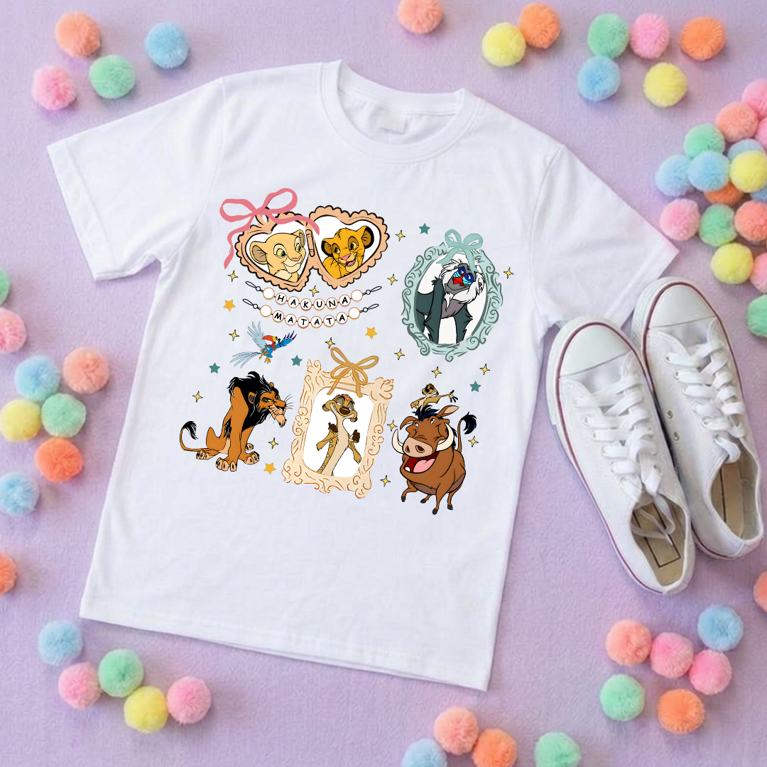 King Lion Inspired Printed White T-Shirt, Lions, Nala Simba, Mufasa, Inspired Character T-Shirts - Adults & Kids Sizes - Cotton T-Shirt