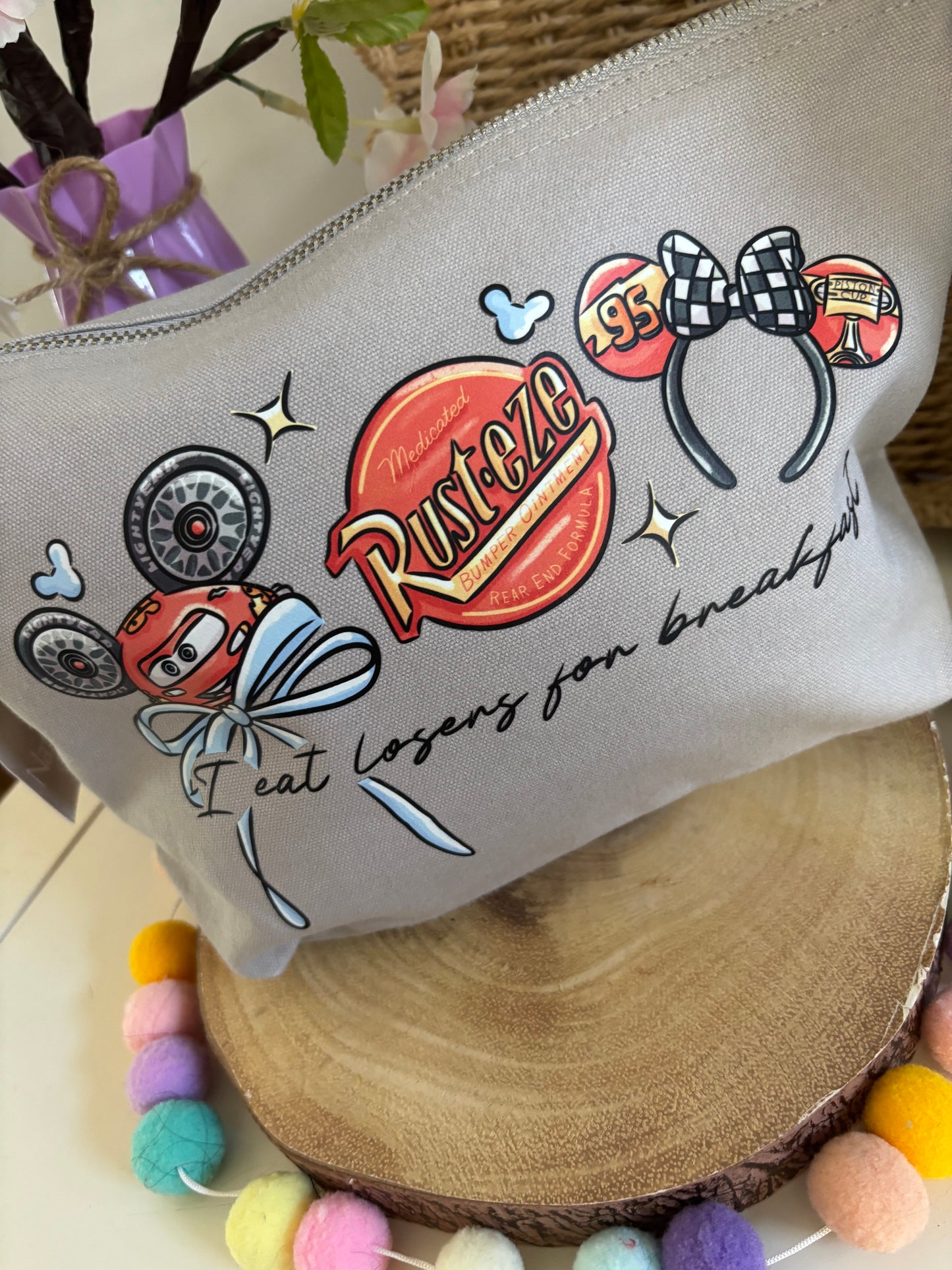 Cars Lightening McQueen Make Up Bag Theme Cotton Canvas Accessories Bags, Printed Inspired Bags, Cosmetics Bags