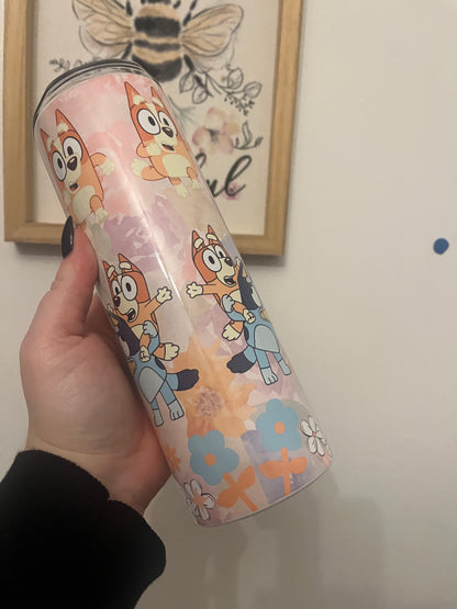 Floral Bluey 20oz Tumbler ~ Hot and Cold Drinks