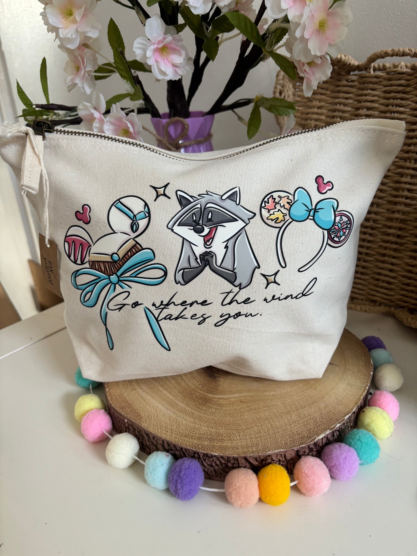 Pocahontas Meeko Make Up Bag Theme Cotton Canvas Accessories Bags, Printed Inspired Bags, Cosmetics Bags