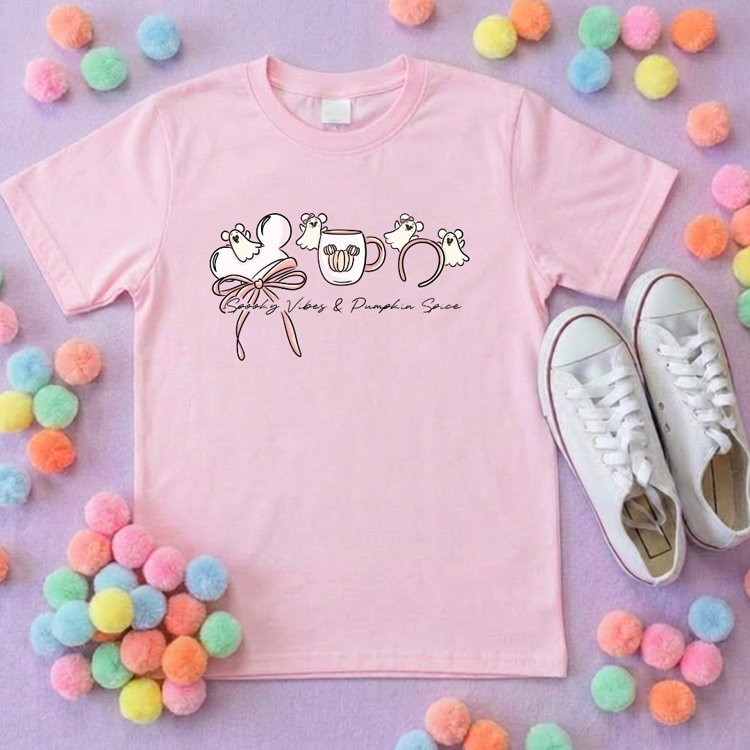 Ghost Mouse, Pumpkin Spice T-Shirt, Ears, Florida, Orlando, Halloween T-Shirts, Halloween Outfits - Adults & Kids Sizes - Cotton T-Shirt