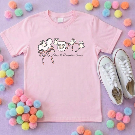 Ghost Mouse, Pumpkin Spice T-Shirt, Ears, Florida, Orlando, Halloween T-Shirts, Halloween Outfits - Adults & Kids Sizes - Cotton T-Shirt