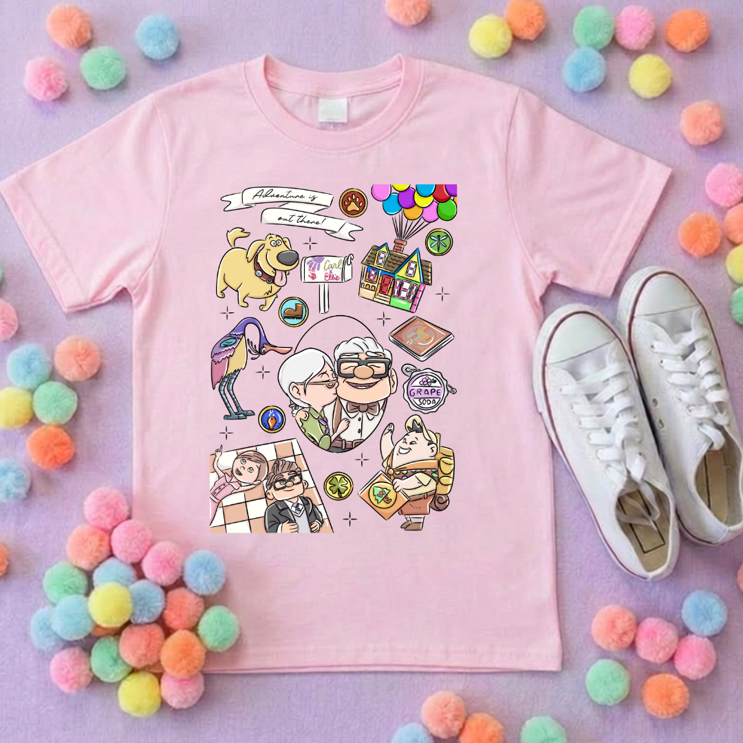Up Full Art House Inspired Printed White T-Shirt, Florida, Orlando, Ellie and Karl, Kevin, Dug - Adults & Kids Sizes - Cotton T-Shirt