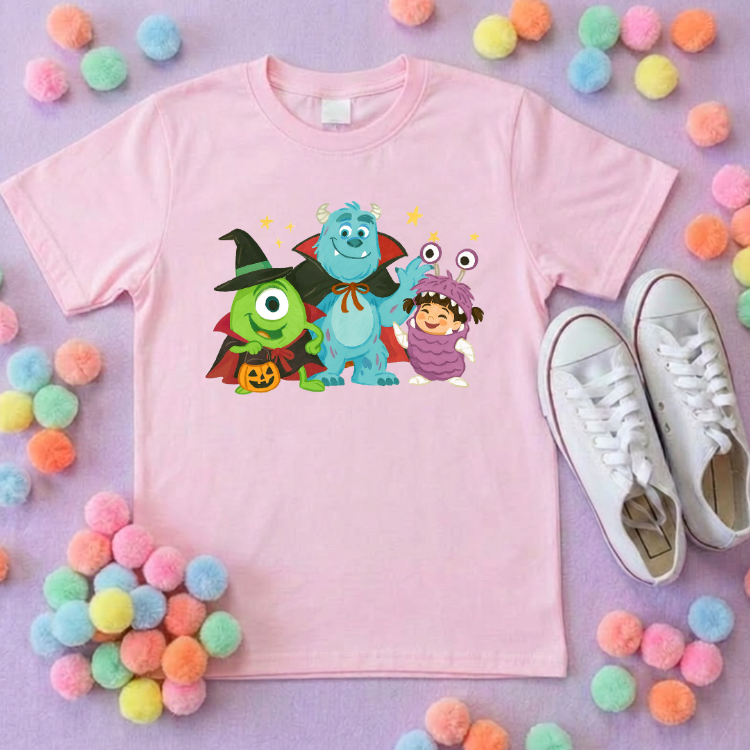 Spooky Monsters, Boo Full Art Inspired Printed Blue T-Shirt, Monsters Inc, University, Mike, Sully, Boo and Friends - Adults & Kids Sizes - Cotton T-Shirt