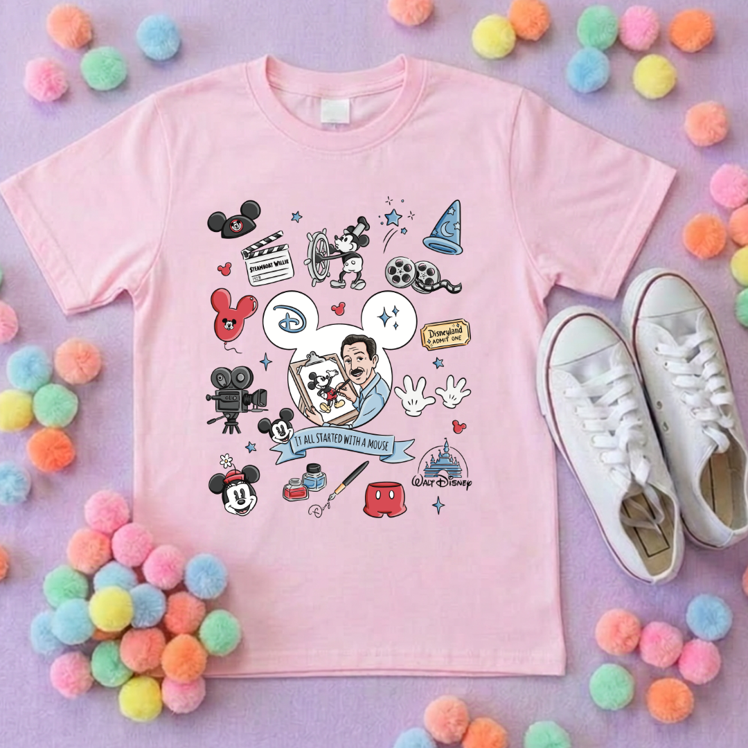 It Started With a Mouse, Full Art Printed T-Shirt, Florida, Orlando, Magical World - Adults & Kids Sizes