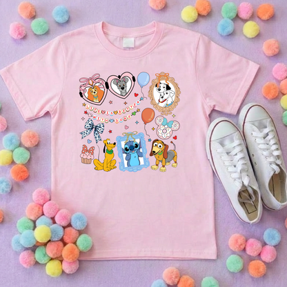 Pets Inspired Printed White T-Shirt, Dogs, Stitch, Dalmations and Friends - Adults & Kids Sizes - Cotton T-Shirt
