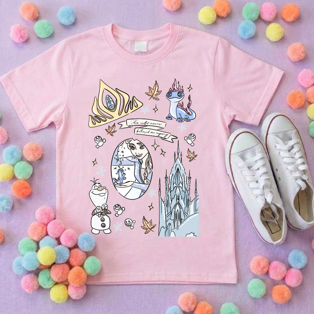 Frozen Sisters, Full Art Design Inspired Printed T-Shirt, Norwegian Style, Happy Snowman, Olaf, Bruni - Adults & Kids Sizes - Cotton T-Shirt