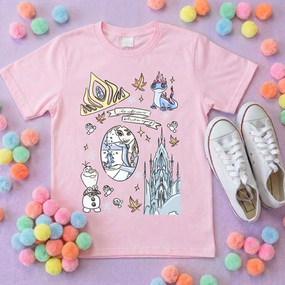 Frozen Sisters, Full Art Design Inspired Printed T-Shirt, Norwegian Style, Happy Snowman, Olaf, Bruni - Adults & Kids Sizes - Cotton T-Shirt