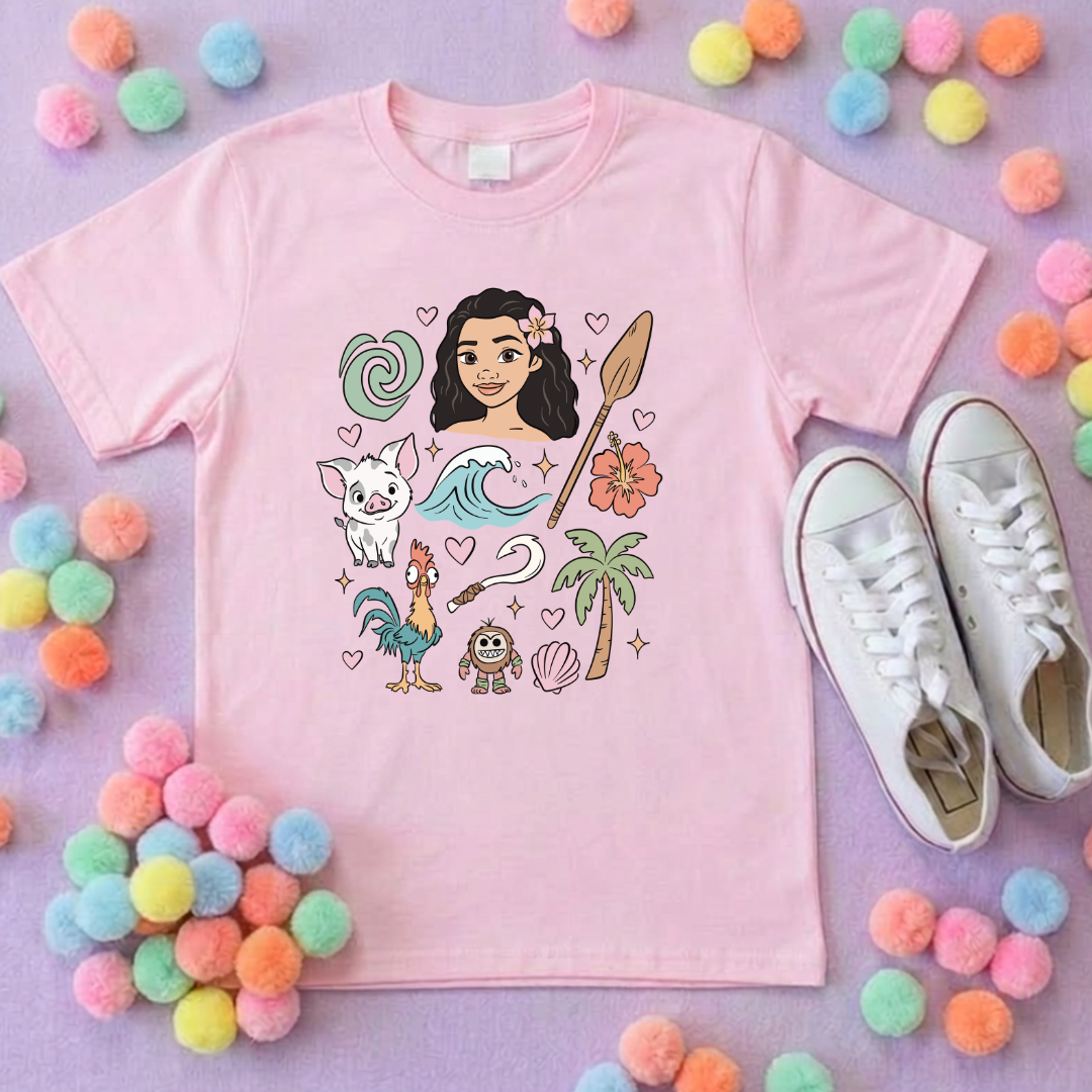 Moana and Friends Full Art, Polynesian Hotel Theme Inspired T-Shirts, Inspired Printed T-Shirt, Princess Movie, Princess- Adults & Kids Sizes - Cotton T-Shirt
