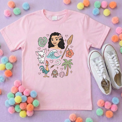 Moana and Friends Full Art, Polynesian Hotel Theme Inspired T-Shirts, Inspired Printed T-Shirt, Princess Movie, Princess- Adults & Kids Sizes - Cotton T-Shirt
