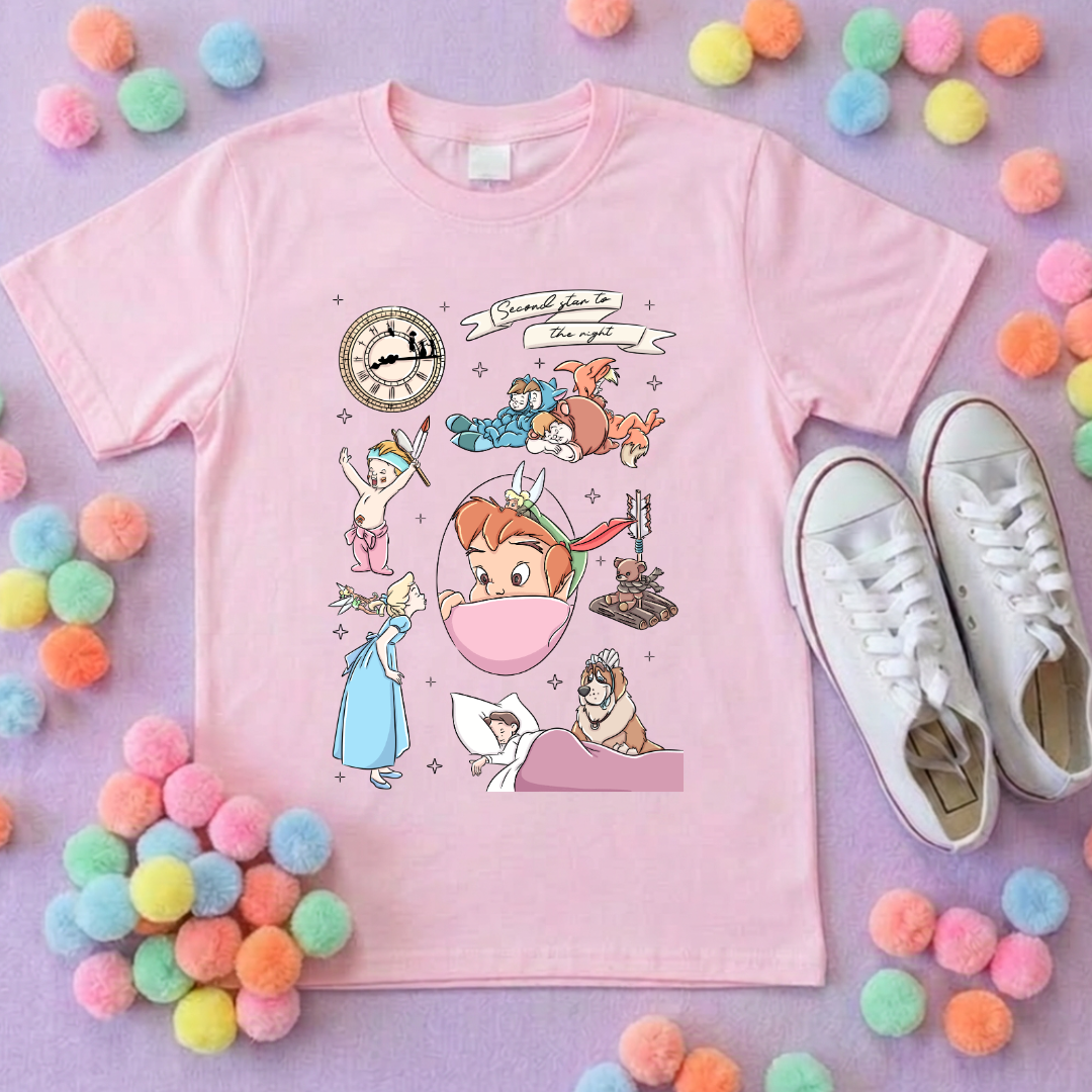 Neverland Full Art Inspired Printed T-Shirt, Neverland Movie, Mouse Ears, Princess- Adults & Kids Sizes - Cotton T-Shirt