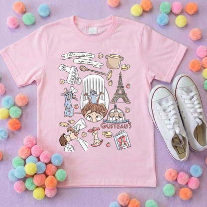 Chez Remi Full Art Rat Inspired Printed T-Shirt, French Mouse Chef, Ratatouille - Adults & Kids Sizes - Cotton T-Shirt