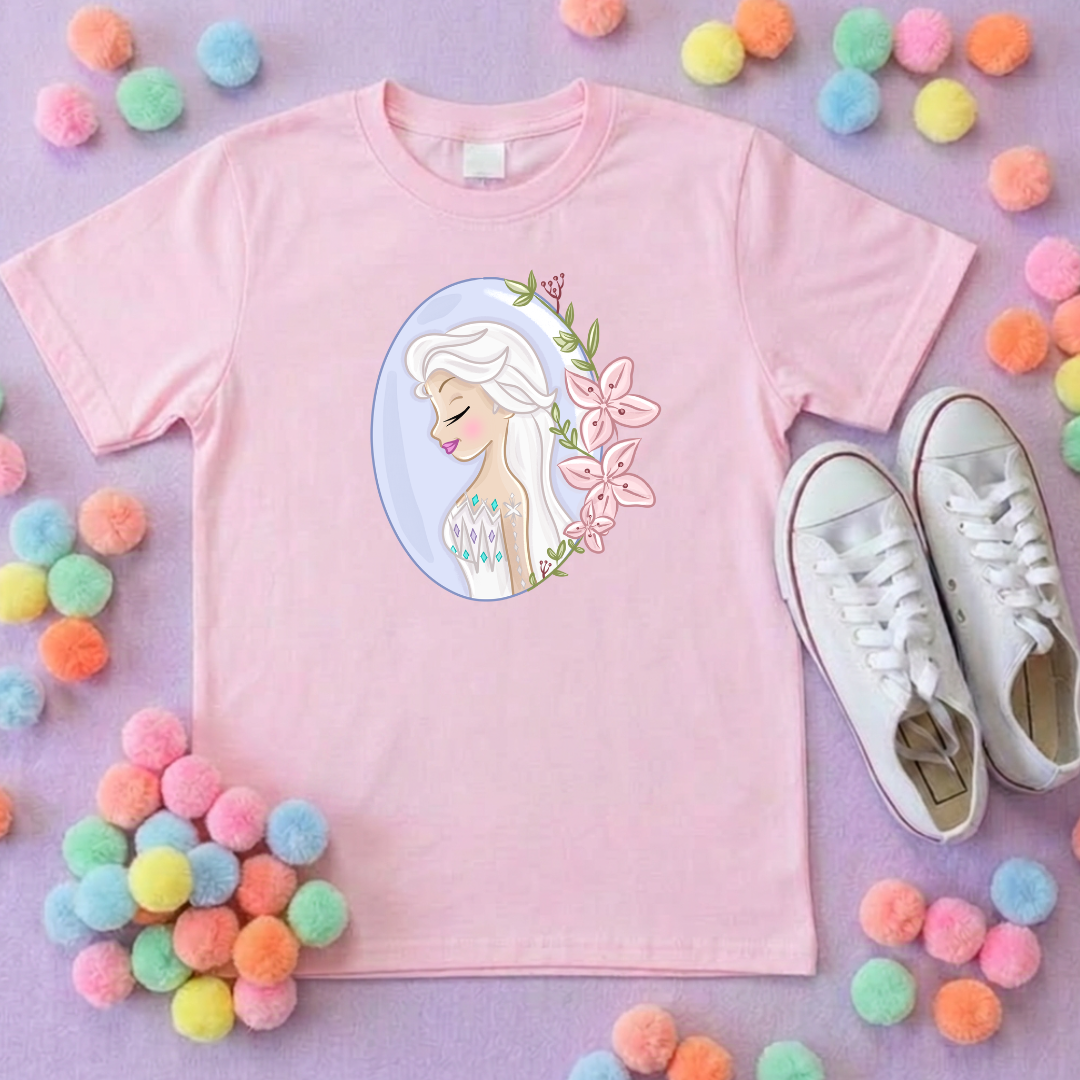 Elsa & Flowers Inspired Printed T-Shirt, Princess, Magical Kingdom, Inspired Character T-Shirts - Adults & Kids Sizes - Cotton T-Shirt