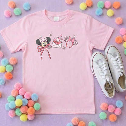 Magical Girlie Mouse Hearts Bow Printed T-Shirt, Florida, Orlando, Magical World - Adults & Kids Sizes