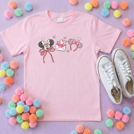 Magical Girlie Mouse Hearts Bow Printed T-Shirt, Florida, Orlando, Magical World - Adults & Kids Sizes