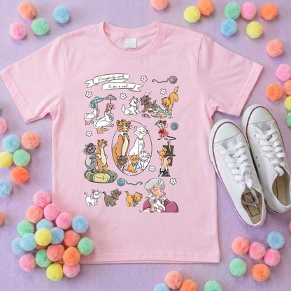 Cat Aristocat Full Art Inspired Printed Pink T-Shirt, Underwater, Kittens, Marie, Duchess and Friends - Adults & Kids Sizes - Cotton T-Shirt