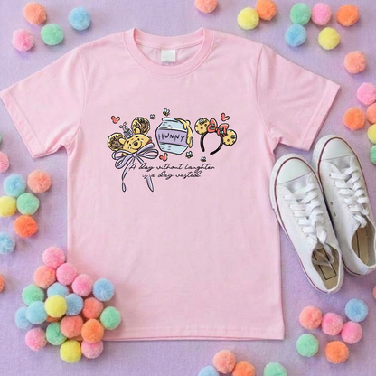 Hunny Bear Pooh Inspired Printed White T-Shirt, English Yellow Bear, Acre Wood - Adults & Kids Sizes - Cotton T-Shirt