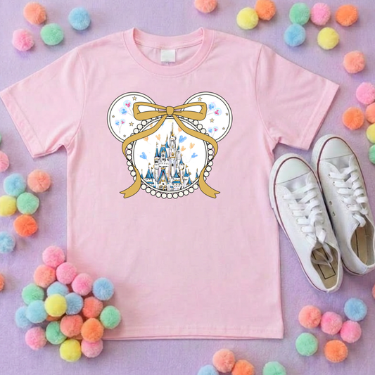 Magical Castle Bow Printed Pink T-Shirt, Florida, Orlando, Magical World - Adults & Kids Sizes