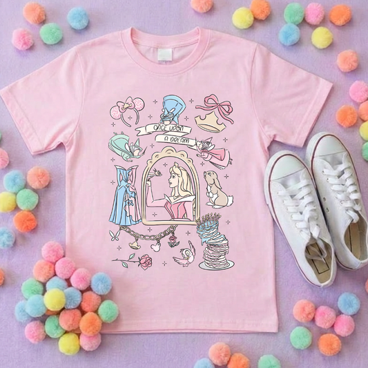Sleeping Princess Full Art Inspired Printed T-Shirt, Princess Movie, Mouse Ears, Princess- Adults & Kids Sizes - Cotton T-Shirt