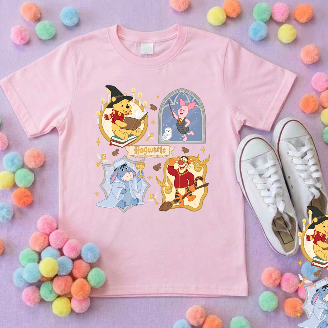 Winnie in Hogwarts Full Art Park Life T-Shirt, Ears, Florida, Orlando, Cruise Holidays T-Shirts, Holiday Outfits - Adults & Kids Sizes - Cotton T-Shirts