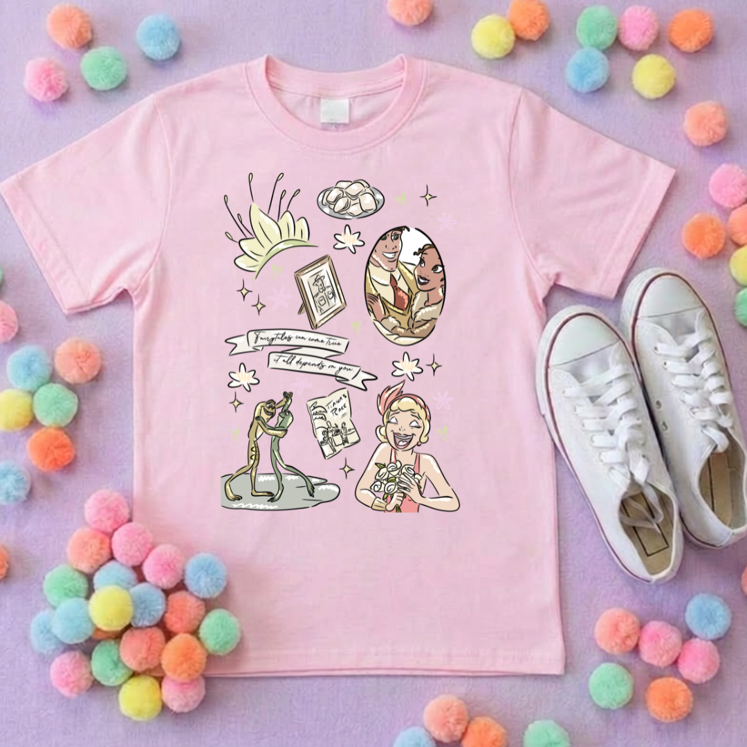 Bayou Frog Princess Full Art Inspired Printed T-Shirt, Princess Movie, Mouse Ears, Princess- Adults & Kids Sizes - Cotton T-Shirt