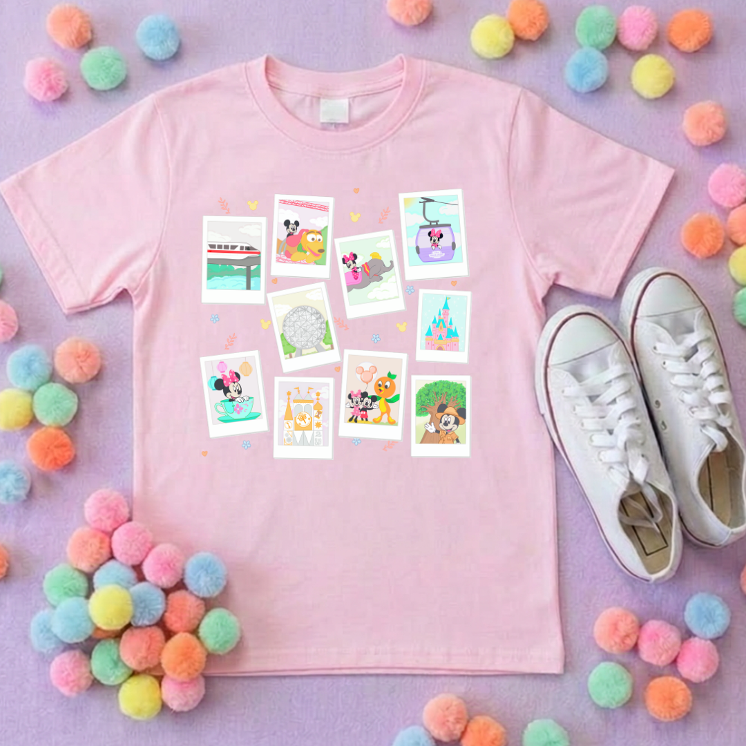Polaroids at the Park Life T-Shirt, Ears, Florida, Orlando, Cruise Holidays T-Shirts, Holiday Outfits - Adults & Kids Sizes - Cotton T-Shirt