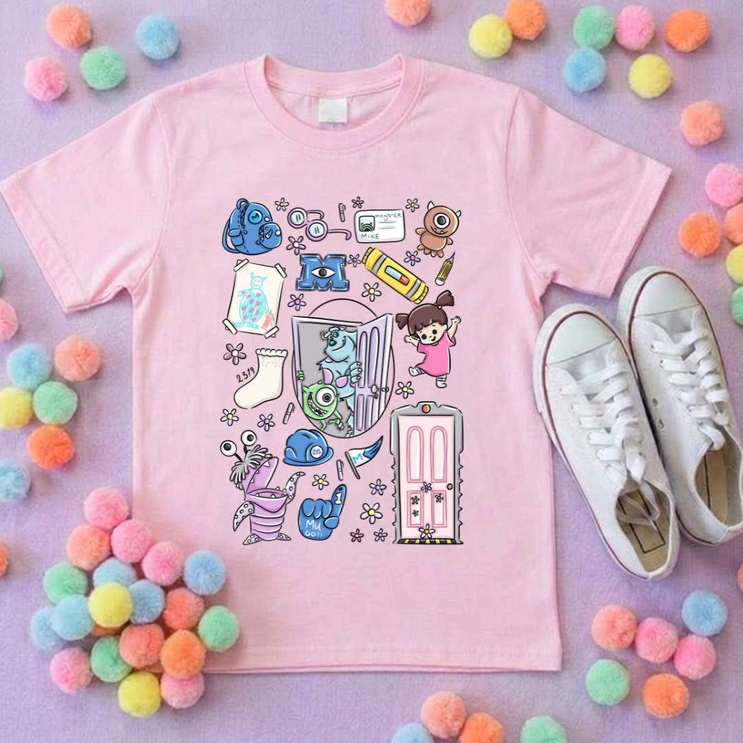 Monsters, Boo Full Art Inspired Printed Blue T-Shirt, Monsters Inc, University, Mike, Sully, Boo and Friends - Adults & Kids Sizes - Cotton T-Shirt