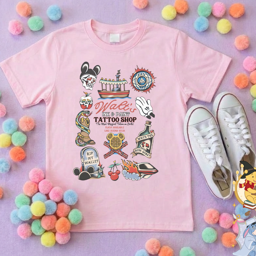 Walts Tattoo Park Life T-Shirt, Ears, Florida, Orlando, Cruise Holidays T-Shirts, Holiday Outfits - Adults & Kids Sizes - Cotton T-Shirt