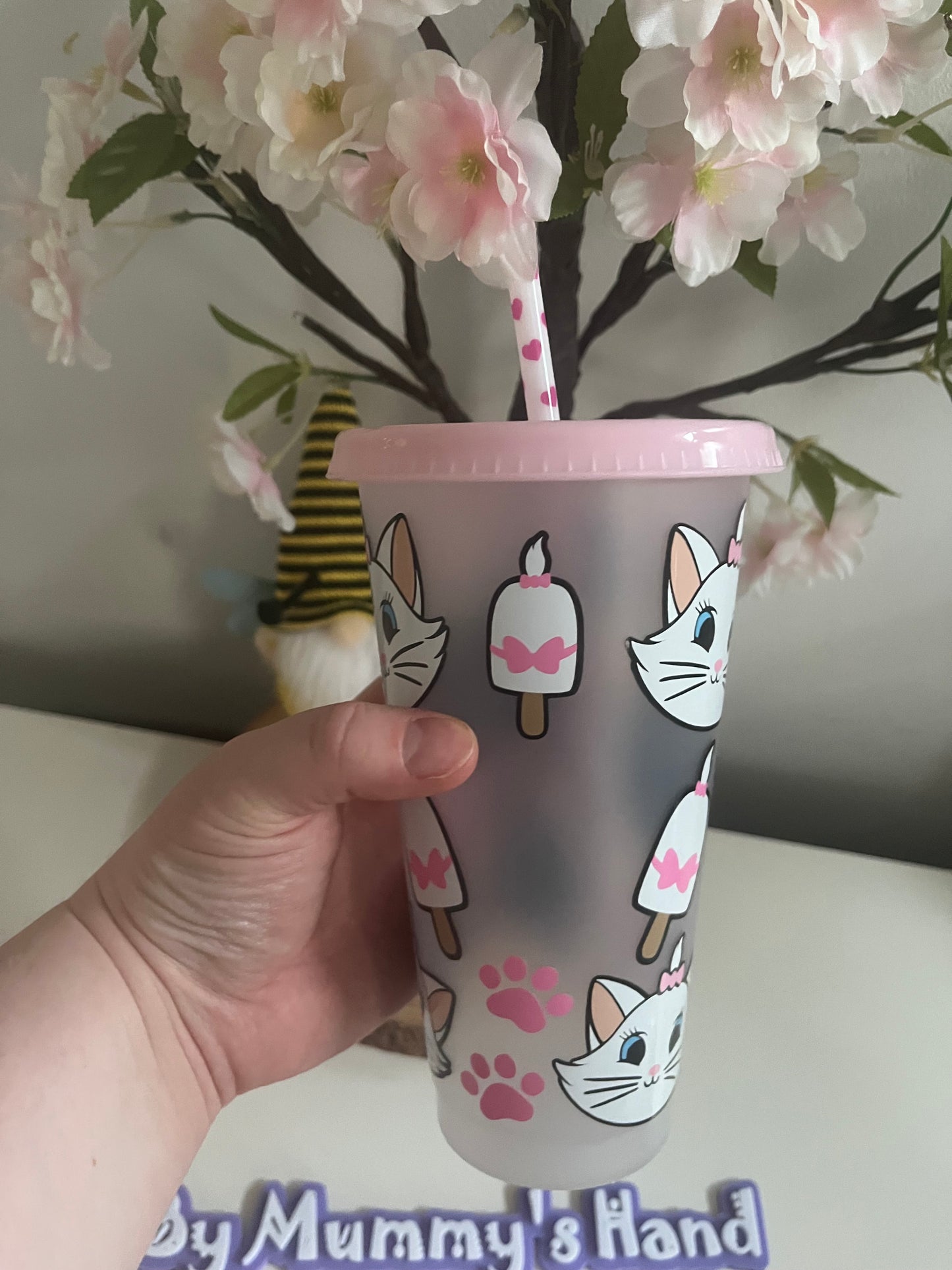 Marie Summer Theme Cute Cat Tumbler, Colour Changing Cold Cups, Marie Cat Cold Cup, Cute Cat Cold Cup, Bow Theme
