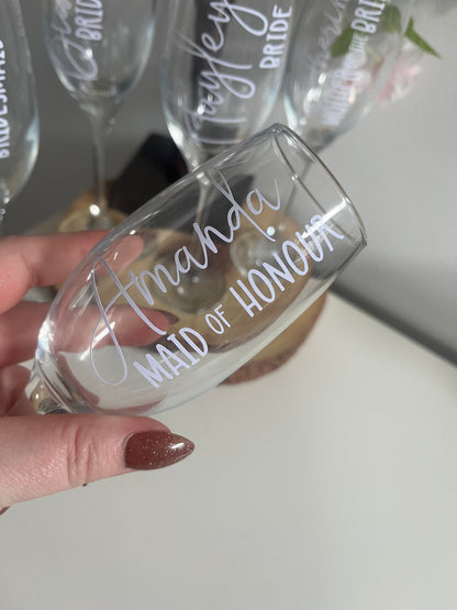 Bridesmaid Prosecco Flutes, Champagne Glasses, For Weddings, Bridesmaid Gifts, Personalised Wedding Favours