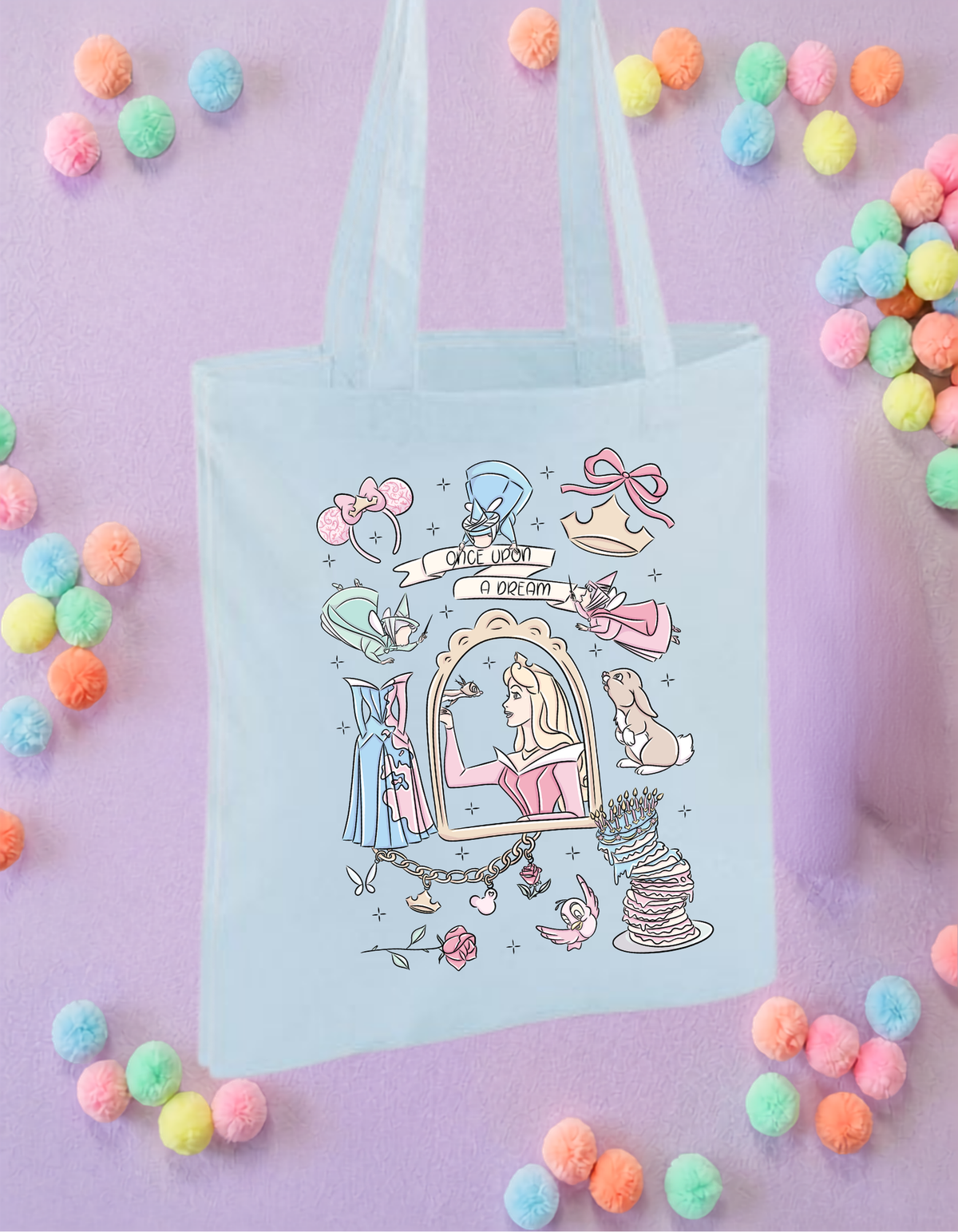 Sleeping Princess Tote Bags, Princess Theme Cotton Canvas Tote Bags, Printed Inspired Tote Bags, Shopper Bags