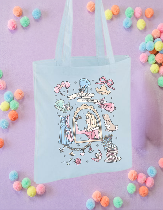 Sleeping Princess Tote Bags, Princess Theme Cotton Canvas Tote Bags, Printed Inspired Tote Bags, Shopper Bags
