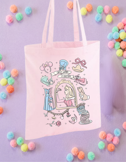 Sleeping Princess Tote Bags, Princess Theme Cotton Canvas Tote Bags, Printed Inspired Tote Bags, Shopper Bags