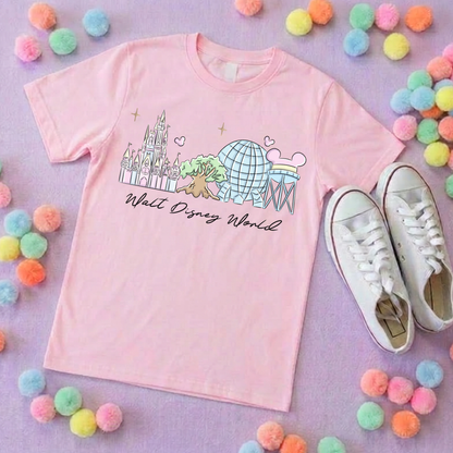 Exclusive Design, 4 Park Pastel Tee, Park Life T-Shirt, Ears, Florida, Orlando, Cruise Holidays T-Shirts, Holiday Outfits - Adults & Kids Sizes - Cotton T-Shirt