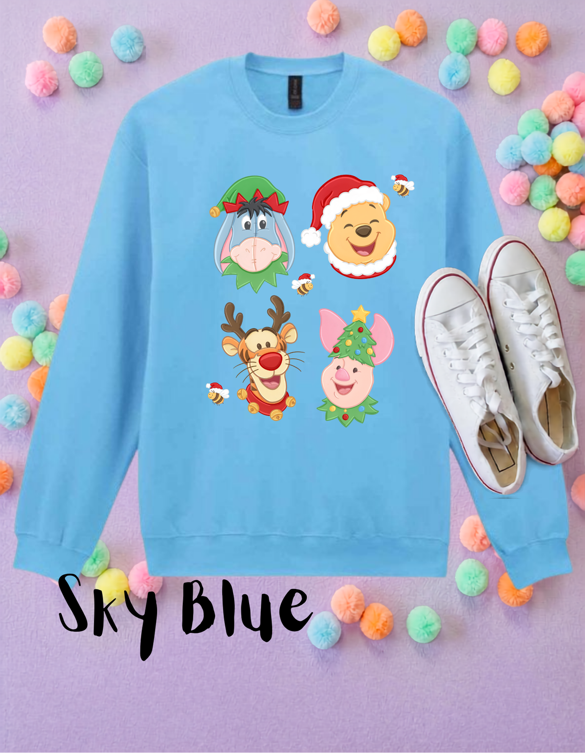 Pooh Christmas Sweatshirt, Ears, Florida, Orlando, Jumper, Christmas Outfits, - Adults & Kids Sizes - Cotton Sweatshirt