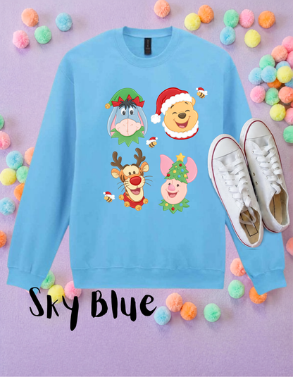 Pooh Christmas Sweatshirt, Ears, Florida, Orlando, Jumper, Christmas Outfits, - Adults & Kids Sizes - Cotton Sweatshirt