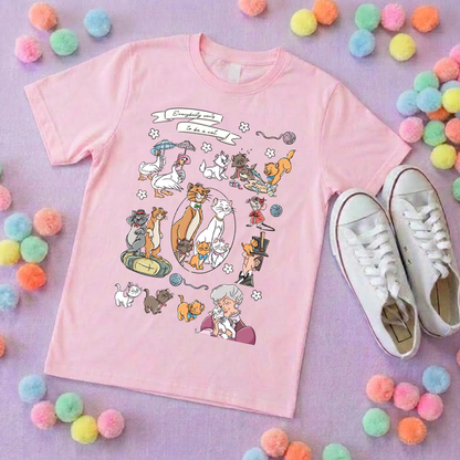 Cat Aristocat Full Art Inspired Printed Pink T-Shirt, Underwater, Kittens, Marie, Duchess and Friends - Adults & Kids Sizes - Cotton T-Shirt