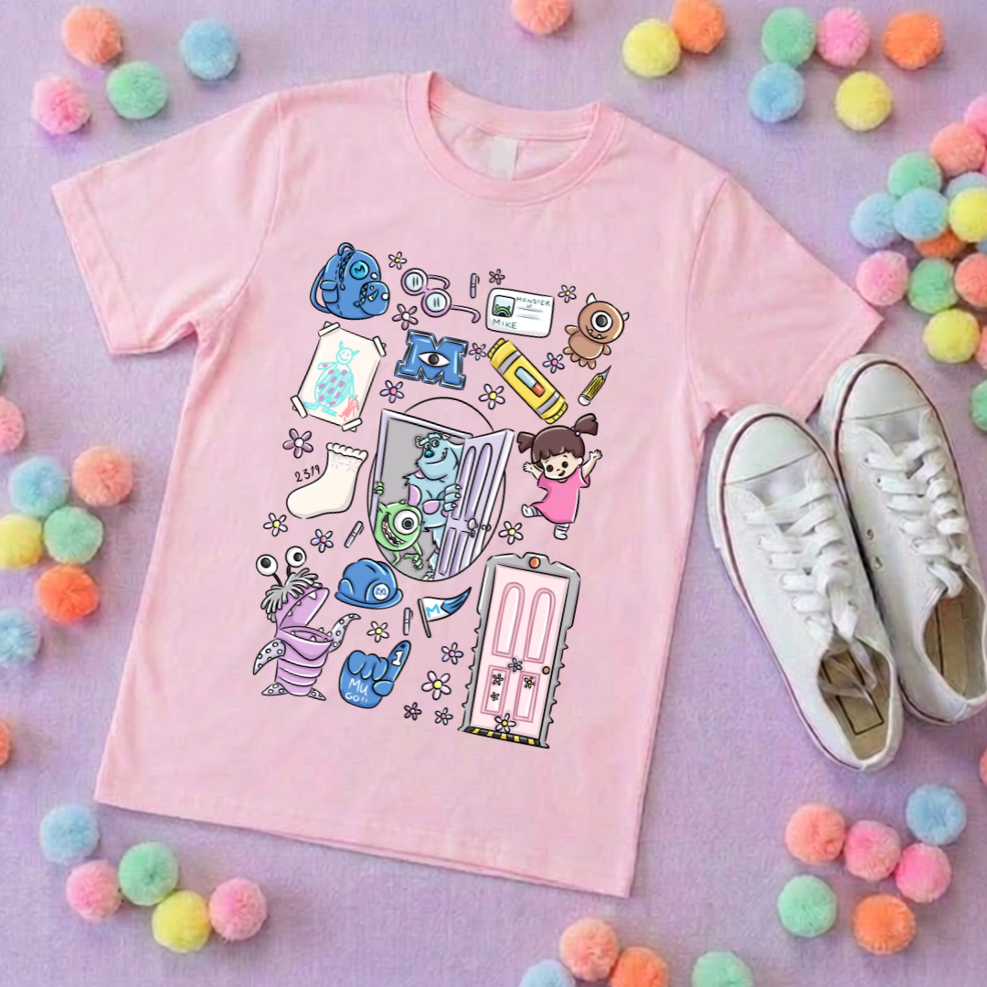 Monsters, Boo Full Art Inspired Printed Blue T-Shirt, Monsters Inc, University, Mike, Sully, Boo and Friends - Adults & Kids Sizes - Cotton T-Shirt