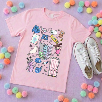 Monsters, Boo Full Art Inspired Printed Blue T-Shirt, Monsters Inc, University, Mike, Sully, Boo and Friends - Adults & Kids Sizes - Cotton T-Shirt