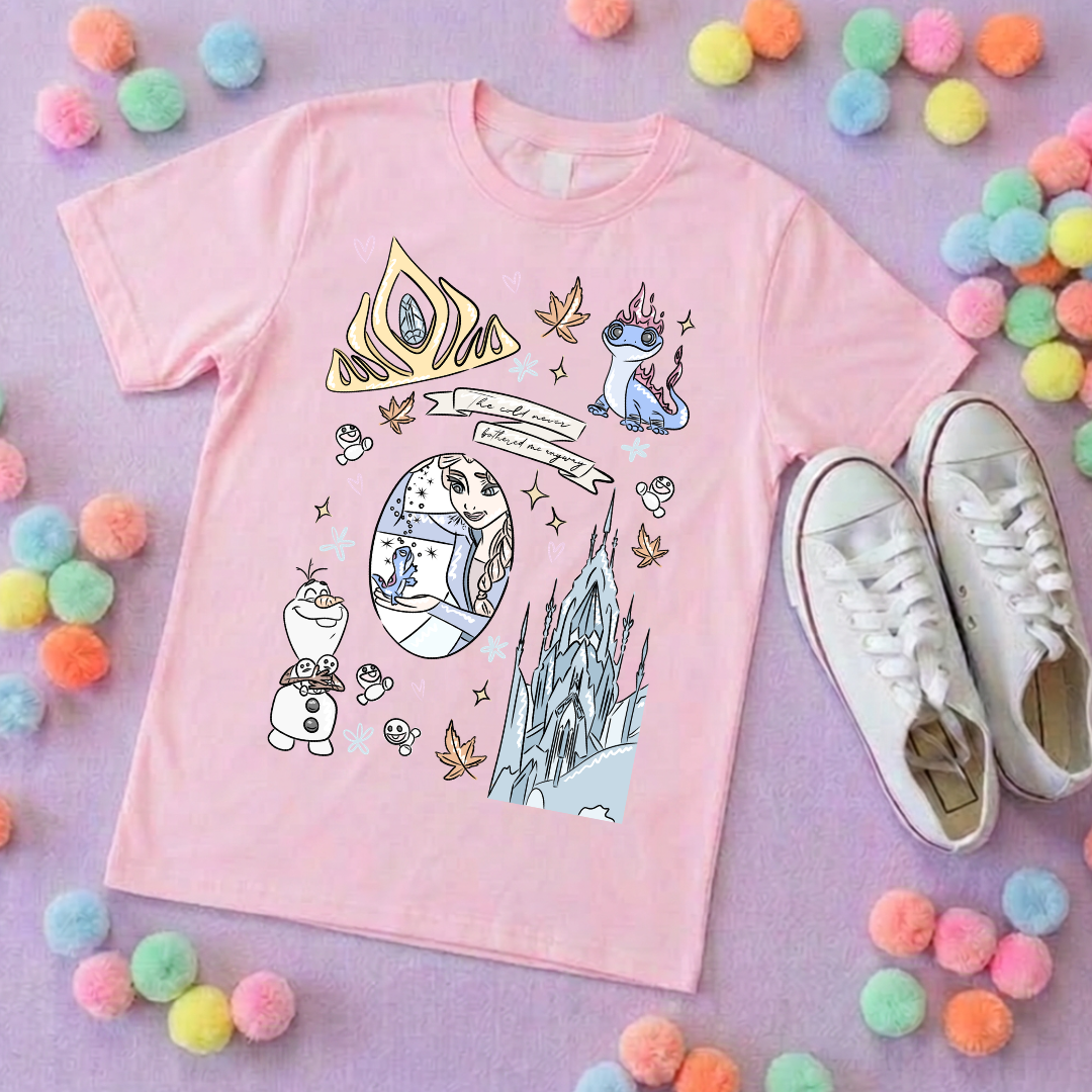 Frozen Sisters, Full Art Design Inspired Printed T-Shirt, Norwegian Style, Happy Snowman, Olaf, Bruni - Adults & Kids Sizes - Cotton T-Shirt