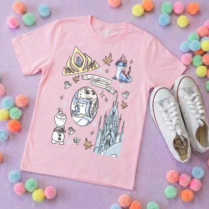 Frozen Sisters, Full Art Design Inspired Printed T-Shirt, Norwegian Style, Happy Snowman, Olaf, Bruni - Adults & Kids Sizes - Cotton T-Shirt