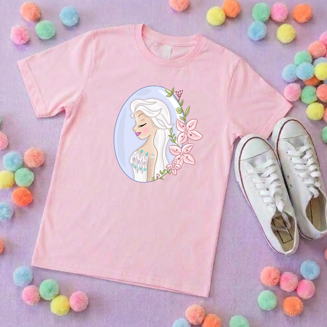 Elsa & Flowers Inspired Printed T-Shirt, Princess, Magical Kingdom, Inspired Character T-Shirts - Adults & Kids Sizes - Cotton T-Shirt