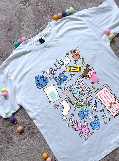 Monsters, Boo Full Art Inspired Printed Blue T-Shirt, Monsters Inc, University, Mike, Sully, Boo and Friends - Adults & Kids Sizes - Cotton T-Shirt