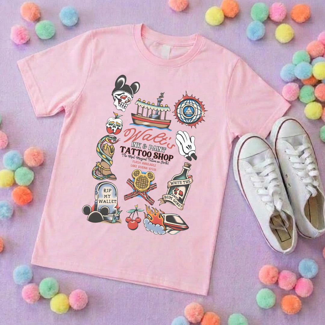 Walts Tattoo Park Life T-Shirt, Ears, Florida, Orlando, Cruise Holidays T-Shirts, Holiday Outfits - Adults & Kids Sizes - Cotton T-Shirt