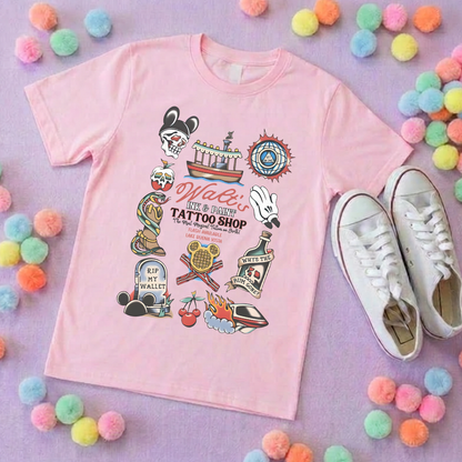 Walts Tattoo Park Life T-Shirt, Ears, Florida, Orlando, Cruise Holidays T-Shirts, Holiday Outfits - Adults & Kids Sizes - Cotton T-Shirt