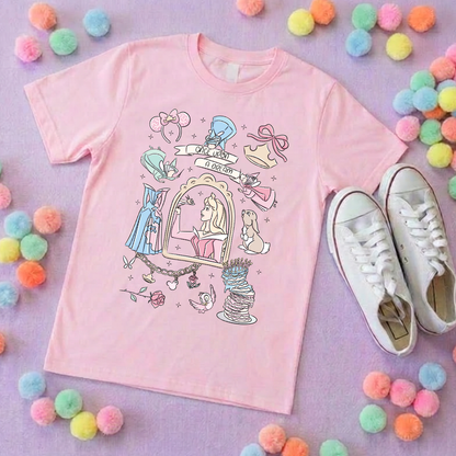 Sleeping Princess Full Art Inspired Printed T-Shirt, Princess Movie, Mouse Ears, Princess- Adults & Kids Sizes - Cotton T-Shirt