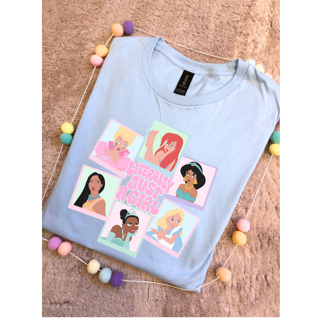Just a Girl Princess Inspired Printed T-Shirt, Princess, Magical Kingdom, Inspired Character T-Shirts - Adults & Kids Sizes - Cotton T-Shirt