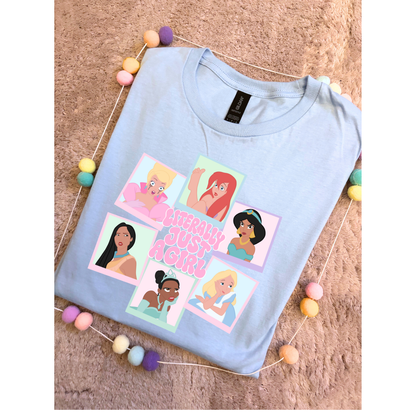 Just a Girl Princess Inspired Printed T-Shirt, Princess, Magical Kingdom, Inspired Character T-Shirts - Adults & Kids Sizes - Cotton T-Shirt
